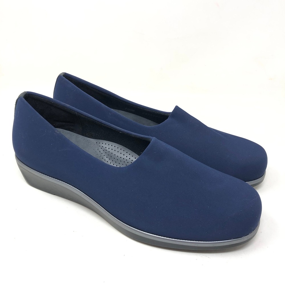 SAS Womens 10.5W Bliss Loafers Navy Blue Fabric Slip On Comfort Wedge